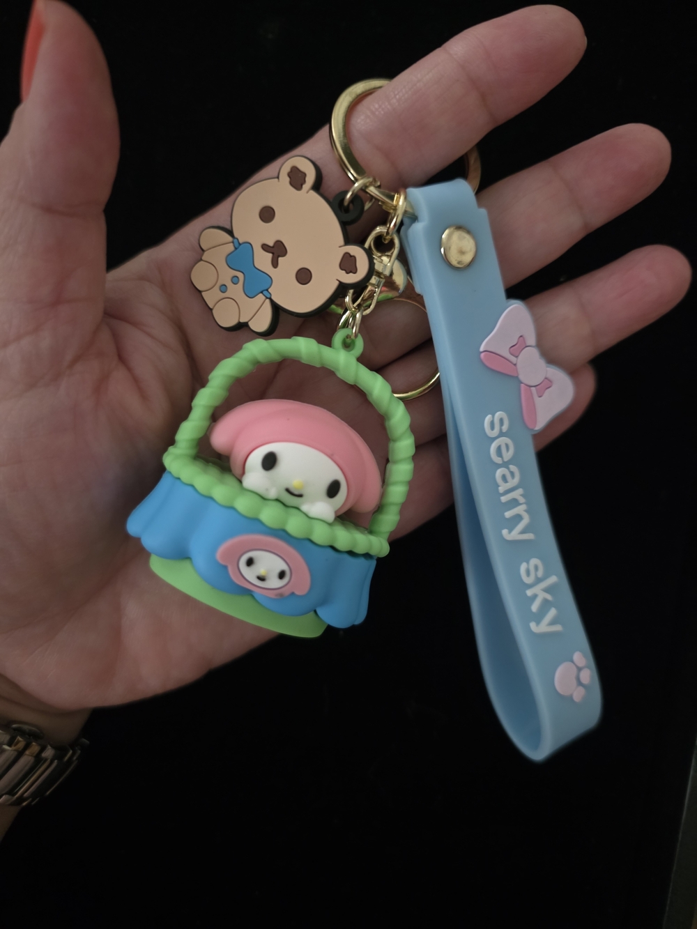 Searry Sky My Melody Basket Keychain Charm in Blue, Pink & Green